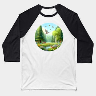 Low Poly Spring Forest Baseball T-Shirt